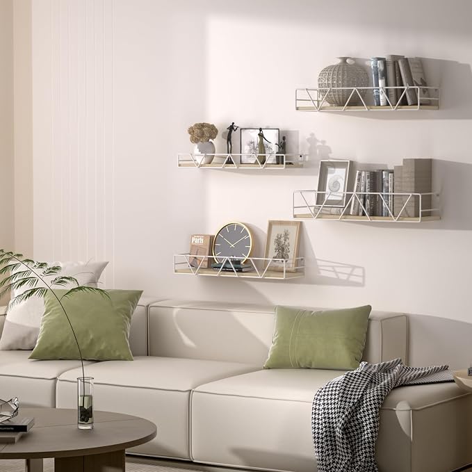 Floating Shelves Set of 4, Wood Wall Shelf, Farmhouse Shelf for Bedroom | Wall Mounted Floating Shelf for Living Room, Bedroom, Bathroom, Kitchen, Office