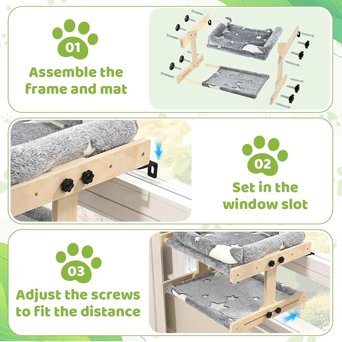 Cat Window Perch, Glow in The Dark Cordless Pet Hammock Bed for Window | Double Layer Cat Window Perch, Adjustable Wooden Window Cats Bed, Removable Cover, Indoor Cats Window Sill Cat Bed