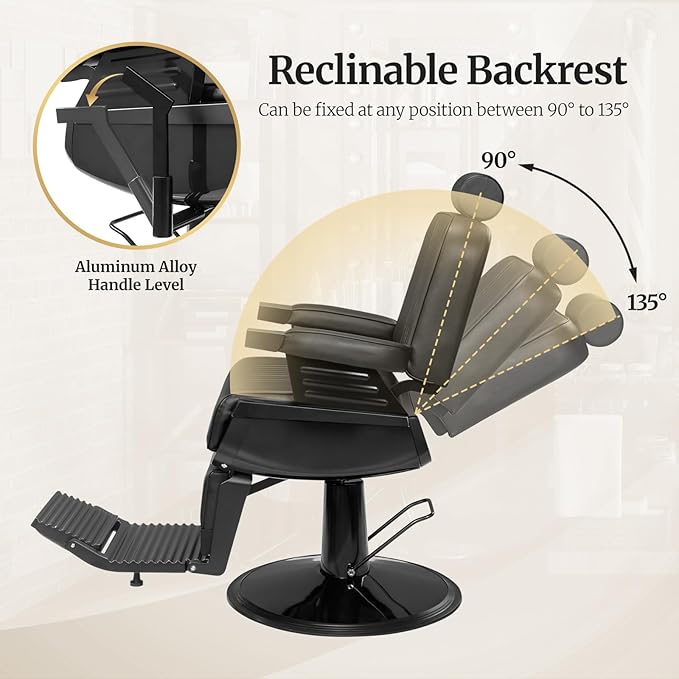 Winado Heavy Duty Vintage Barber Chair, Hydraulic Reclining Salon Chairs for Hair Stylist with Footrest & Headrest, 360° Swivel All Purpose Chair Salon Beauty Spa Shampoo Equipment, Black