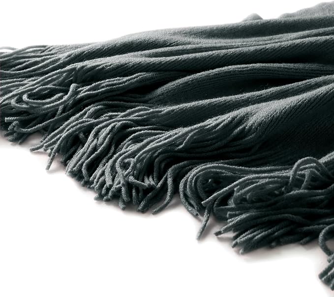 Homiest Charcoal Grey Knitted Throw Blanket with Fringe, 50x60 Inch | Pure Acrylic, Lightweight & Breathable, All-Season Use, Machine Washable, Wrinkle & Fade Resistant, for Couch Sofa And Bed