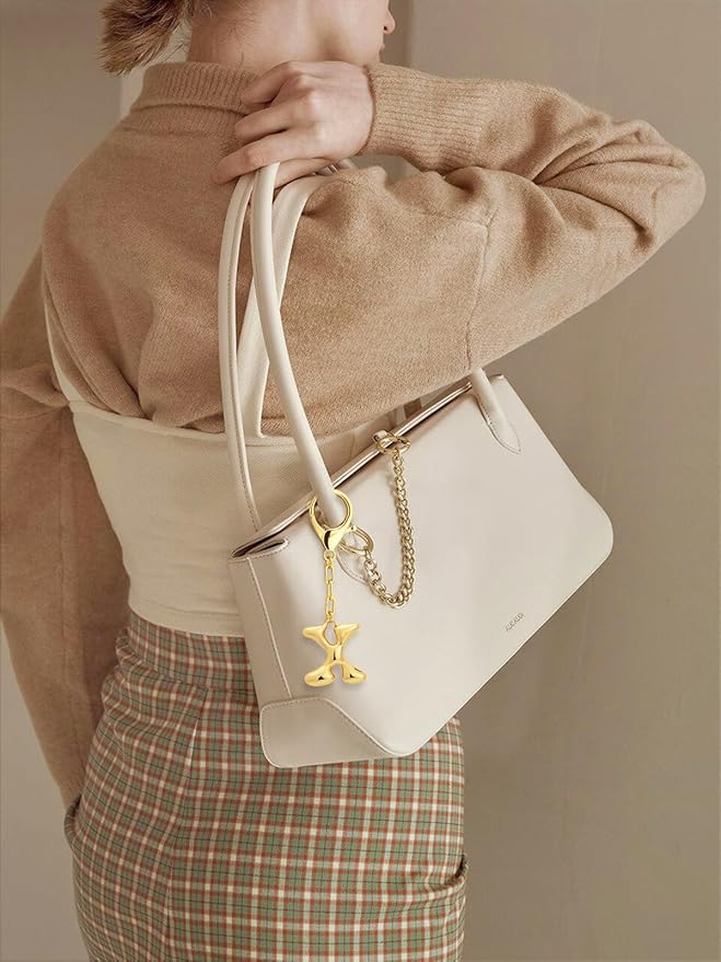 WOWORAMA Initial Letter Keychain for Women Chunky Gold Bubble Letter Bag Charm Purse Charm Personalized Keyrings Accessories