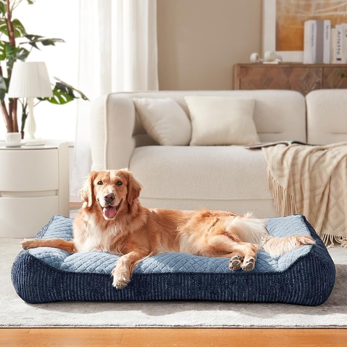 JOEJOY XL Orthopedic Dog Bed for Large Dogs - Extra Thick Foam Pet Bed Sofa with Bolster Sides, Large Sized Dog Couch Bed with Removable Washable Cover, Non-Slip Bottom, Blue (45"x32")