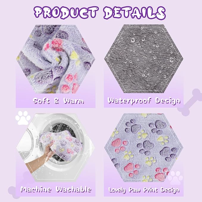 YUEPET 6 Pack Waterproof Dog Blankets, Washable Puppy Blankets 30"x20" | Bed Sofa Car Use, for Small/Medium Dogs &Cats, Reversible Fleece, Heat-Reflective Mylar, Purple/Blue/Beige/White/Pink/Coffee