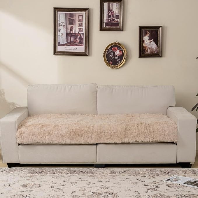 Dogs/Cats Bed Mats, Dog Pad Washable Removable Couch Cover with Anti-Slip Back, Plush Long Fur Mat, Perfect for Small, Medium and Large Dogs.(Beige, 40"x50")