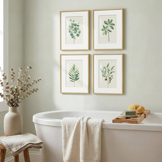 Framed Minimalist Sage Green Botanical Bedroom Wall art, 4 Piece 12x16 In | Green leaf plant pictures, Boho modern farmhouse wall decor, Plexiglass with mat prints, Living room bathroom hallway decor