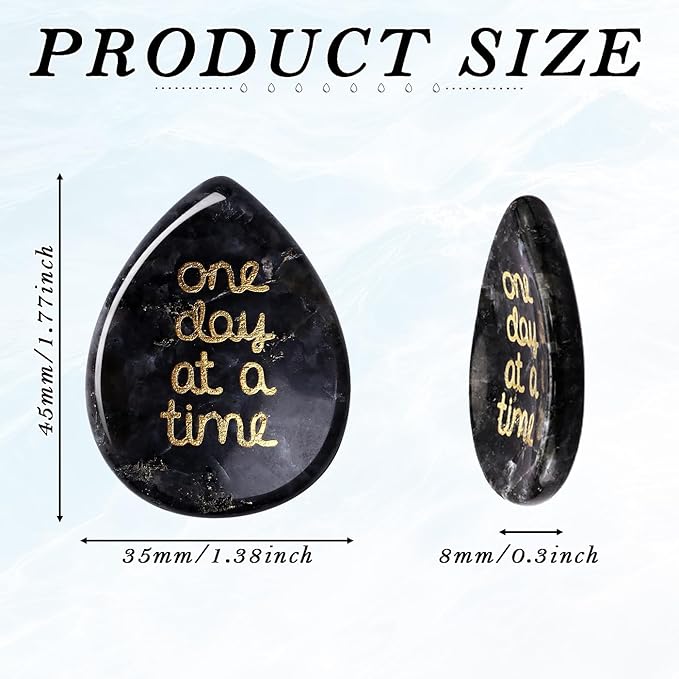 One Day at A Time Black Labradorite Thumb Worry Stone for Anxiety Crystals Hand Thumb Stones Pocket Thinking of You Gifts for women Inspirational Worry Stones for Stress Relief Sobriety Gifts for Her