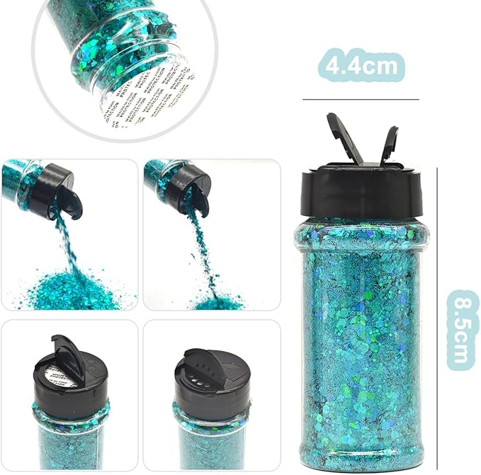 Teal - Green/Blue - Craft Glitter - 2oz Glitter Shaker Bright Colorful Holographic Mix Chunky Body Glitter Bulk Wholesale 24 Colors in Shaker Cosmetic Glitter - EBLB701