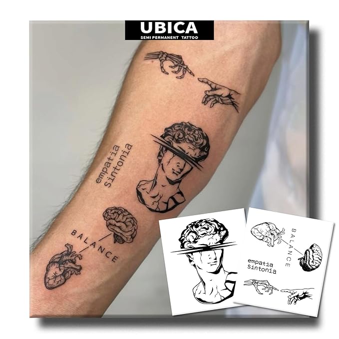 2 Sheets Long Lasting David Temporary Fake Tattoos For Men Arm Hand Neck,Balance Semi Permanent Tattoo For Adults Boys,Realistic, Waterproof and Non-Reflective