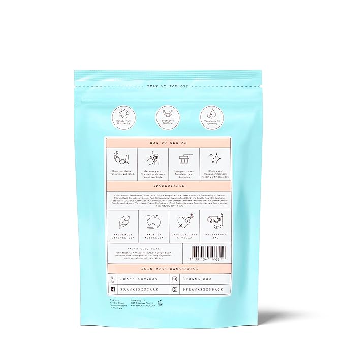 Frank Body A-Beauty Scrub | Natural, Vegan, Cruelty Free Exfoliating Body Scrub Brightens, Hydrates, and Nourishes with Macadamia Oil, Kakadu Plum, and Vitamins A, E, and D | 7.05 oz / 200 g