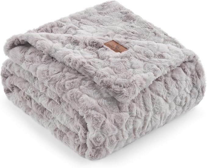 Cozy Bliss Faux Fur Throw Blanket for Couch, Fuzzy Soft Plush Thick Warm Fluffy Reversible Wave Textured Blanket for Sofa Bedroom Living Room, 55 * 70 Inches Tie-dye Grey