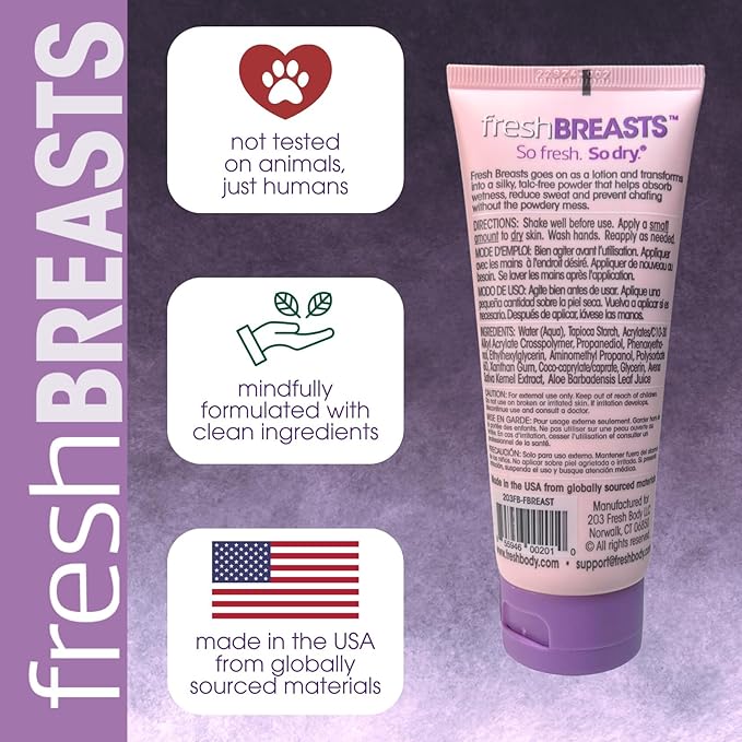 Fresh BREASTS Anti Chafing Deodorant Lotion to Powder, 3.4oz (2 Pack) - Anti Chafe Cream Whole Body Deodorant for Women, Inner Thighs & Areas that Sweat, No Talc, Aluminum or Added Fragrance