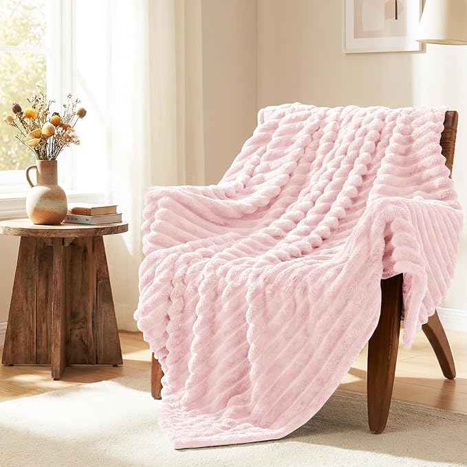 HIMEET Pink Throw Blanket for Couch, 300GSM Ribbed Fleece, 50 x 60 Inches | Ultra Soft Flannel, All-Season Lightweight Warmth, Home Room Decor & Dorm Essential, Gift for Men & Women, Machine Washable