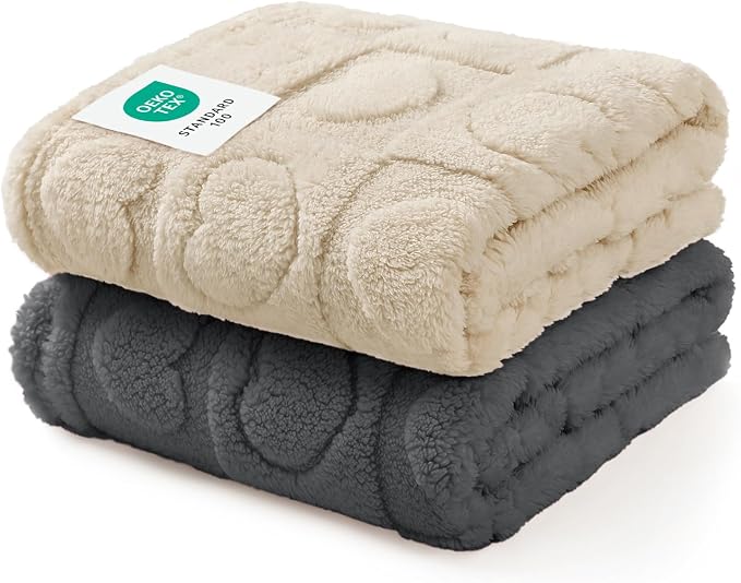 Luciphia 2 Pack Small Dog Blanket, Cozy Fleece Throw for Puppy Cat,41"x31" | Pink Blanket Washable for Medium/Large Dogs, Cute Cover on Bed Couch Crate Car, Puppy Essentials, Dog Gift,2PCs Grey/Beige