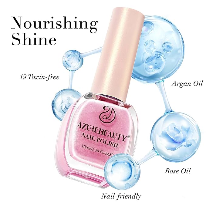 AZUREBEAUTY Shimmery Rose Pink Nail Polish – Quick Dry, Long-Lasting, Natural Shine Glossy Finish for DIY Manicure & Nail Art, Salon Quality, 10ml for Women