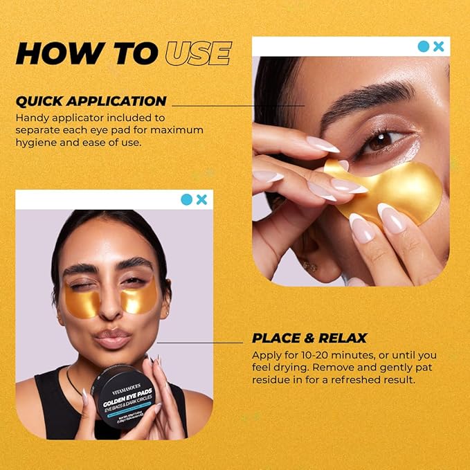 Vitamasques Golden Hydrogel Eye Pads For Puffy Eyes & Dark Circles – Refresh in 15 minutes - Formulated in Korea - 32 Pairs / 64 HydroGel Eye Pads