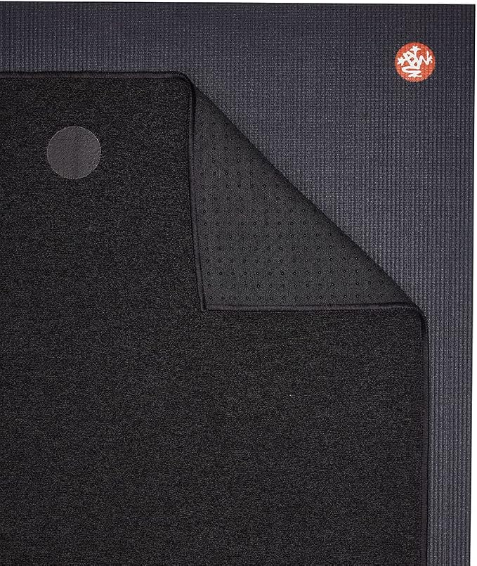 Yogitoes Manduka Yoga Towel for Mat Nonslip and Quick Dry for Hot Yoga with Rubber Bottom Grip Dots 72 Inch Long Onyx Thin and Lightweight (262023001)