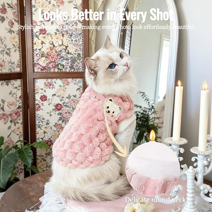 Dog Sweater for Small Dogs Puppy Cats Winter Warm Soft Pet Clothes Pullover Cute Extra Small Dog Apparel, Cat Sweaters for Cats Only Fit Chihuahua Yorkie(Pink, XL)