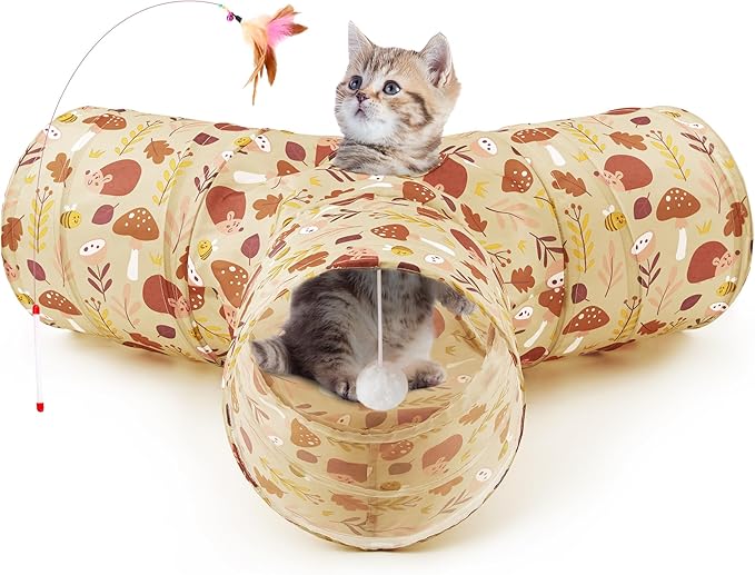 Tempcore Cat Tunnel, 3-Way Collapsible Toy for Indoor Cats, Hedgehog