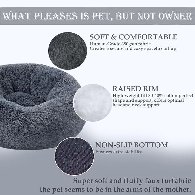 Washable Calming Dog & Cat Bed for Ultra Large Small Medium Size Pet | Donut Round Cute Warming Mat House Supply Indoor, 8 Sized Deal Necessity Essential Furniture for Boy Girl Puppy Kitten kitty