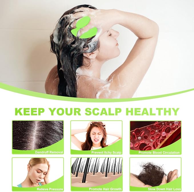 Meartchy Silicone Scalp Massager Shampoo Brush, Scalp Brush for Hair Growth & Dandruff Removal, Hair Scrubber Scalp Stimulator Exfoliator Brush with Soft Bristles for Wet Dry Scalp Care (Green)