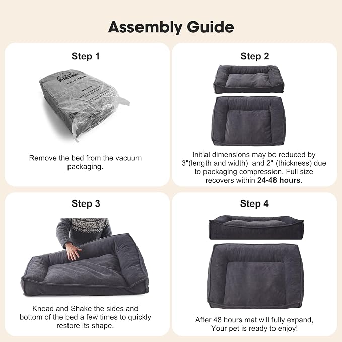 FURTIME XL Orthopedic Dog Bed Large Sized Dog, Extra Washable Dog Couch 42" | Supportive Thick Pet Sofa, Ergonomic Slant Dog Beds with Removable Cover, Ultra Soft Surface & Non-Slip Bottom, Grey