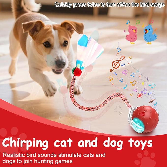 Interactive Cat Toys Smart Ball for Cats & Dogs! Now with 2 Rapid Tails. Features: 360°Auto-Rolling, Motion Activation& Bird Sounds. Perfect for Indoor Pet Exercise & Fun. (Yellow＆Green)