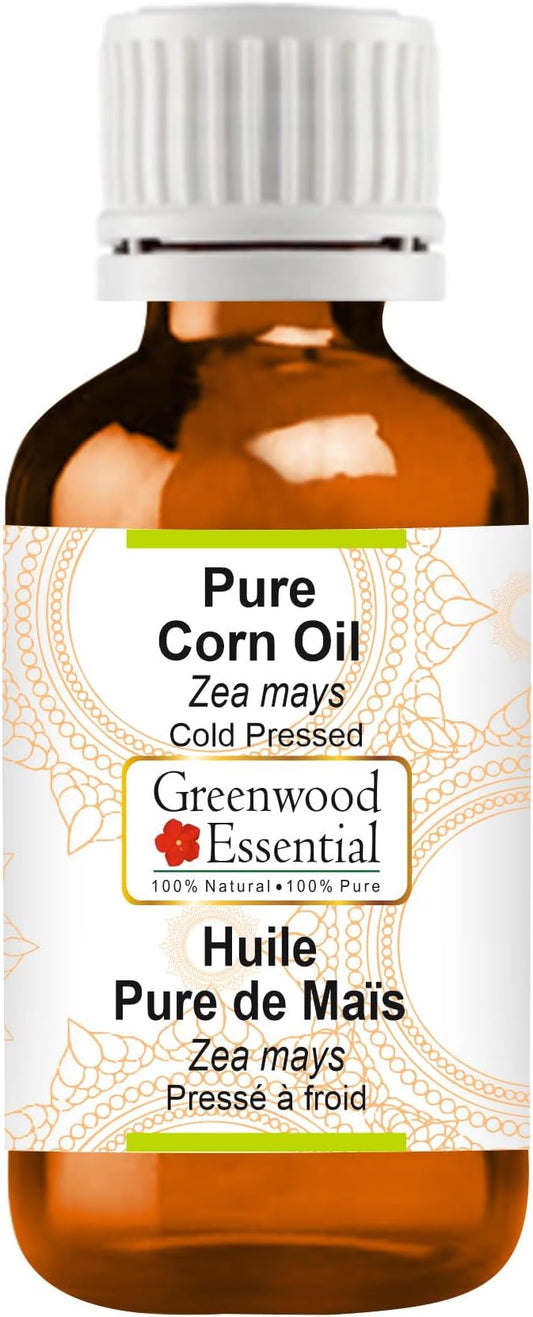 Greenwood Essential Corn Oil (Zea mays) | Cold Pressed | Natural | Undiluted | For Diluting Essential Oils | For Skin & Massage | Men & Women | 5ml (0.16 oz)