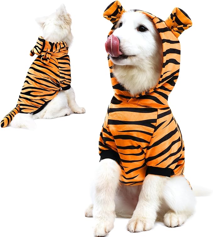 NACOCO Halloween Dog Tiger Costume-Pet Cosplay Clothes Cat Coat Hoodie Outfits Warm Winter Apparel for Dog Small and Medium Cat(M)