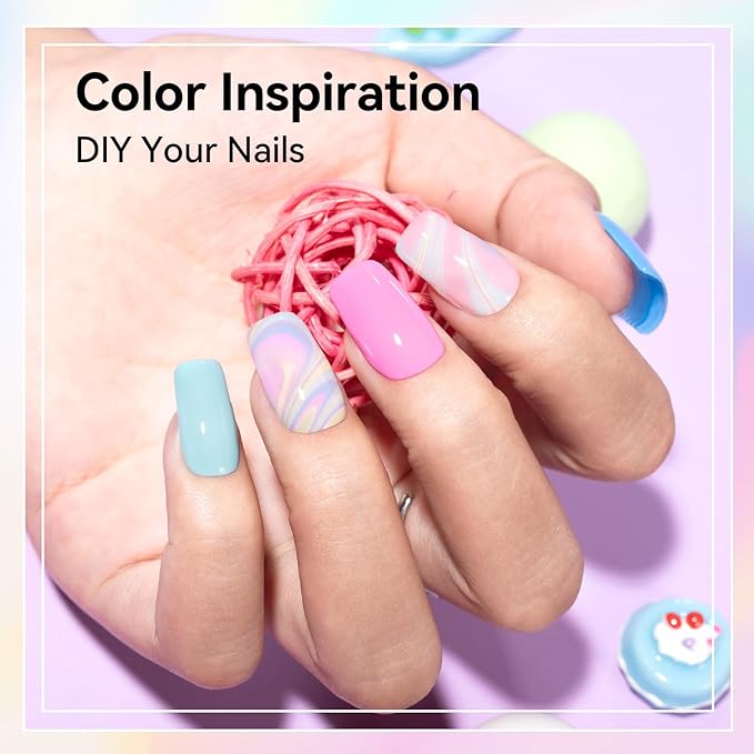 Rainbow Nail Polish Set 6 Colors Pink Coral Mint Sky Blue Lavender Azure Pastel Nail Polishes, Quick Dry, Non Gel, Opaque, Rich in Castor Oil, Nail Art DIY at Home Manicure Gift for Women