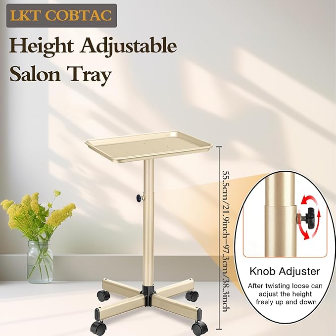 Salon Tray Hairdresser Tray on Wheels Hair Tray for Hair Stylist Gold