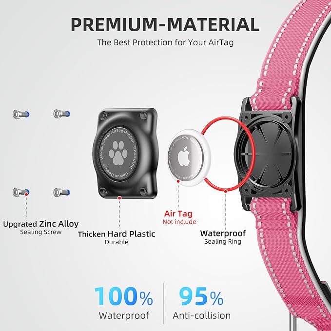 Upgrade Dog Collar with AirTag Holder, IP68 Waterproof, Watermelon red, XL | Built-in Water Resistant AirTag holder, 1000D Nylon, Reflective Stitching for Night Visibility, Soft padding for Comfort