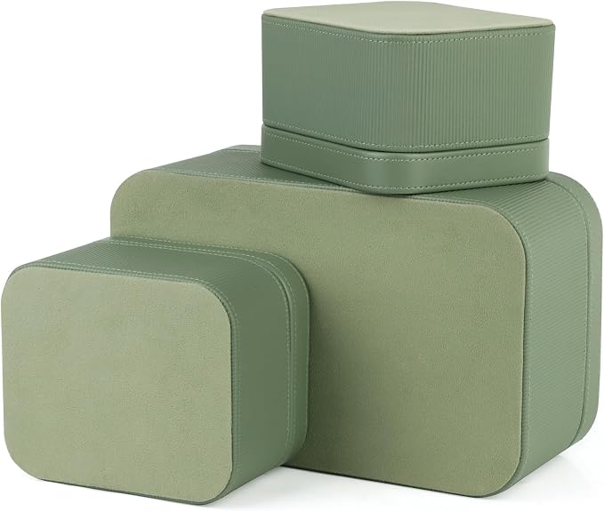HofferRuffer Faux Leather Decorative Storage Boxes, Dust proof Storage Shelf Baskets with Lids Trays, Storage Bins Memory Box Organizer for Home, Office, Jewelry & More, Set of 3 (Green)