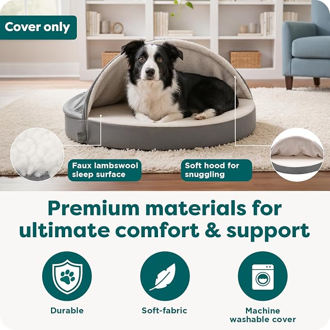 FurHaven Replacement Dog Bed Cover for Sherpa & Suede Snuggery, Fits Cool Gel-Top Foam Beds & Solid Orthopedic Foam Beds, Machine Washable, Large (35 inch), Gray