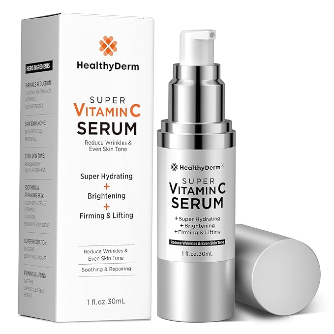 HealthyDerm Anti-Aging Skincare Bundle – Instant Tightening Eye Serum + Super Vitamin C Serum – Firms, Smooths & Brightens – Reduces Wrinkles & Eye Bags – Made in USA