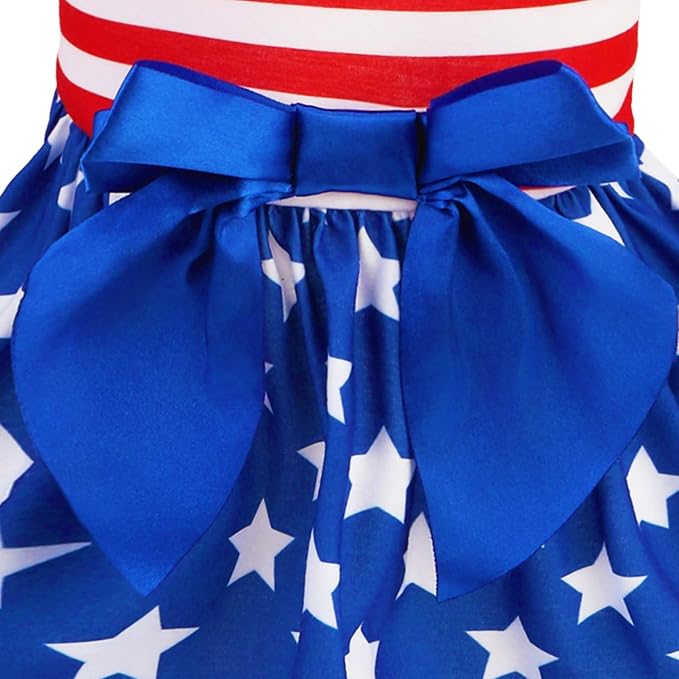 PUPTECK Print Dog Dress with Bow 4th of July Outfit Puppy Clothes XS | Flag Stars and Stripes Patriotic Outfits Apparel Costume for Celebration Holiday Party Photoshoot Puppy Doggie Pet Clothes