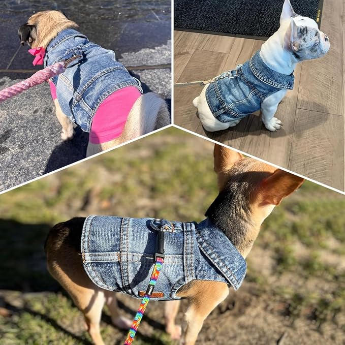 Dog Jean Jacket,Blue Denim Vest for Small Pet,Cute Clothes with D-Ring | Soft Washed Cotton Denim Costume,Cool Apparel Dress Shirt for Puppy,Classic Coat Outfit for Small Dogs Cats Boy Girl