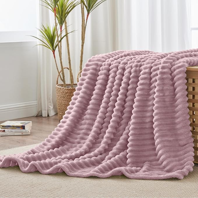 BEDELITE Striped Fleece Throw Blanket, Berry Purple, 50"x60" | 300GSM Microfiber Fleece, Soft Cozy, Lightweight Warm, Double-Sided Plush, Machine Washable, Gift, Room Decor, for Couch Sofa