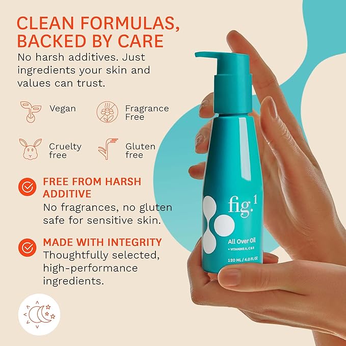 Fig.1 All Over Oil - Lightweight Hydrating Body-Oil for After Shower Glow | Non-Greasy with Vitamins A, C & E | Moisturizing Skin Oil for Face & Body | Vegan, Refillable Pump | 120ml