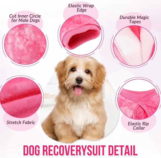 Lukovee Recovery Suit for Dogs, Onesie Spay Neuter Surgery Suit Female Male | Soft Cotton, Easy On Off, Abdominal Wounds Prevent Licking, Prevent Licking Wounds, Cone E-Collar Alternative (Pink, L)