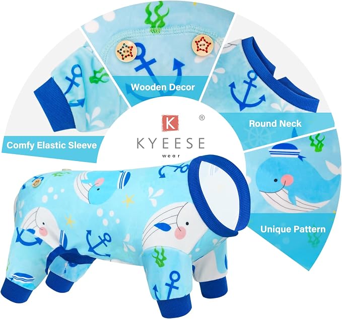 KYEESE Velvet Dog Pajamas for Medium Large Dogs Soft Onesie, Whale | 4-Way Stretch, Lightweight & Breathable, Reduces Shedding, Gentle on Sensitive Skin, Recovery Support, Easy Potty Breaks