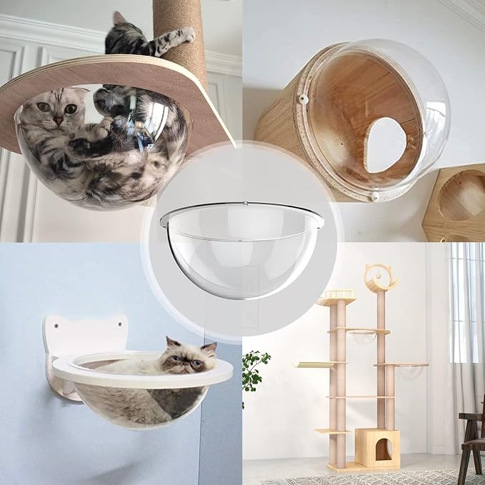 2pcs Space Clear Capsule Transparent Nest Replacement Cat Space Furniture Dome Cover Small Pets Bed Acrylic Nest Capsule Bowl Window Perch Cat Tree Cat Tower Accessories (11.8inch/30cm)