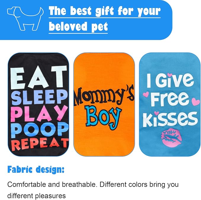 6 Pack Dog Clothes for Small Dogs, Soft and Breathable Puppy Kitten Dog Shirts with Letters for Pet Cats, Dogs T-Shirt Apparel Sleeveless Vests for Yorkies (for boy, XL)