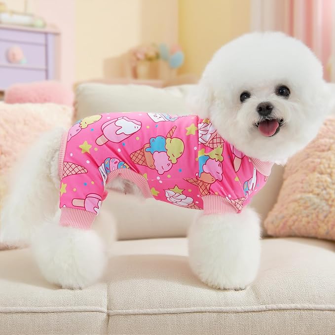 XPUDAC 4 Pack Dog Pajamas for Small Dogs Soft Pjs Onesies Clothes, XS | Stretchy, Breathable, Cute, Sleepwear, Gentle on Skin, Dog Recovery Suit, Shedding Suit, All Seasons