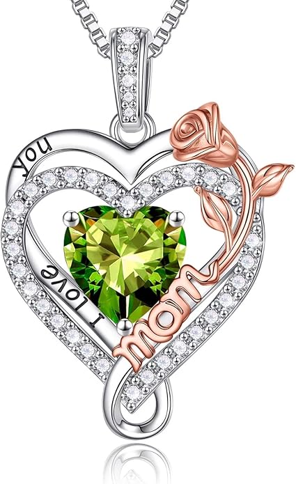 Iefil Valentines Day Gifts for Mom - 925 Sterling Silver Heart Necklace for Women, Birthstone Jewelry, Birthday Gifts for Bonus/Step/New Mom/Mother in Law