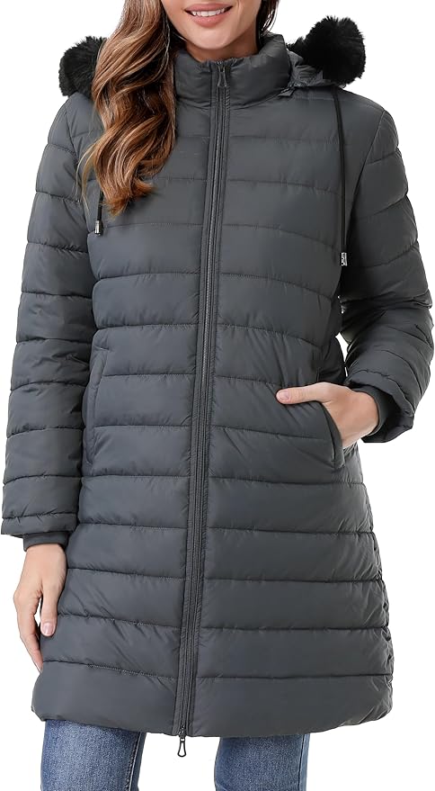 GOLDLADIES Women's Waterproof Long Down Jacket,Warm Winter Hooded Puffer Coat Thickened for Hiking Outdoor