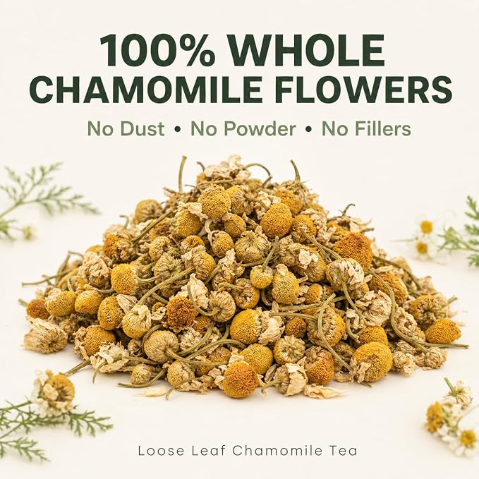 J Mac Botanicals Organic Chamomile Flowers (16 oz) – Whole Egyptian Chamomile Loose Leaf Herbal Tea, Caffeine-Free, Premium Dried Chamomile Flowers for Tea, Baths & Blends