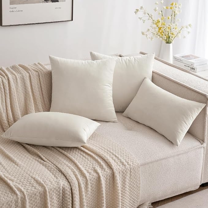 MIULEE 12x20 Inch Lumbar Velvet Throw Pillow Cover Set of 1 Cream White | Soft Luxury Decorative Throw Pillow Cover, Single Rectangle Cushion Case, Home Decor for Chair Couch Sofa Bedroom Car Bed