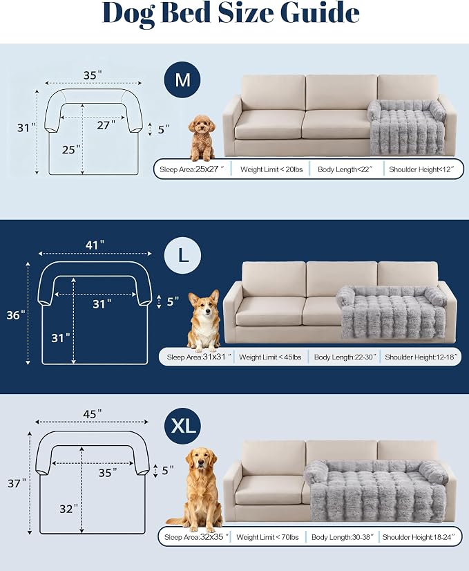 IUUI Dog Bed/Mat for Couch,Faux Rabbit Fur Pet Sofa Furniture Protector | Non-Slip&Manchine Washable,Protects Sofa from Fur & Scratches,Bubble Puff Fluffy Texture,Cozy for All Size Dogs&Cats