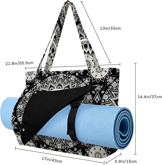 Mandala Yoga Mat Bag Large Yoga Bags and Carrier Fits All Your Stuff Yoga Tote Bags with Zipper Pocket Pilates Bag