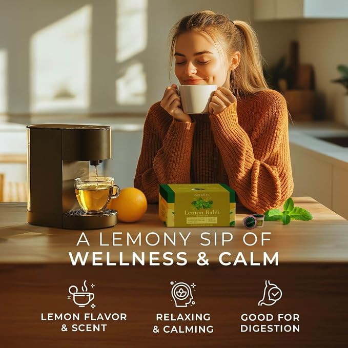 Gya Tea Co Lemon Balm Herbal Tea Pod (16 Count)- Decaf Wellness Tea for Body Comfort & Relaxing